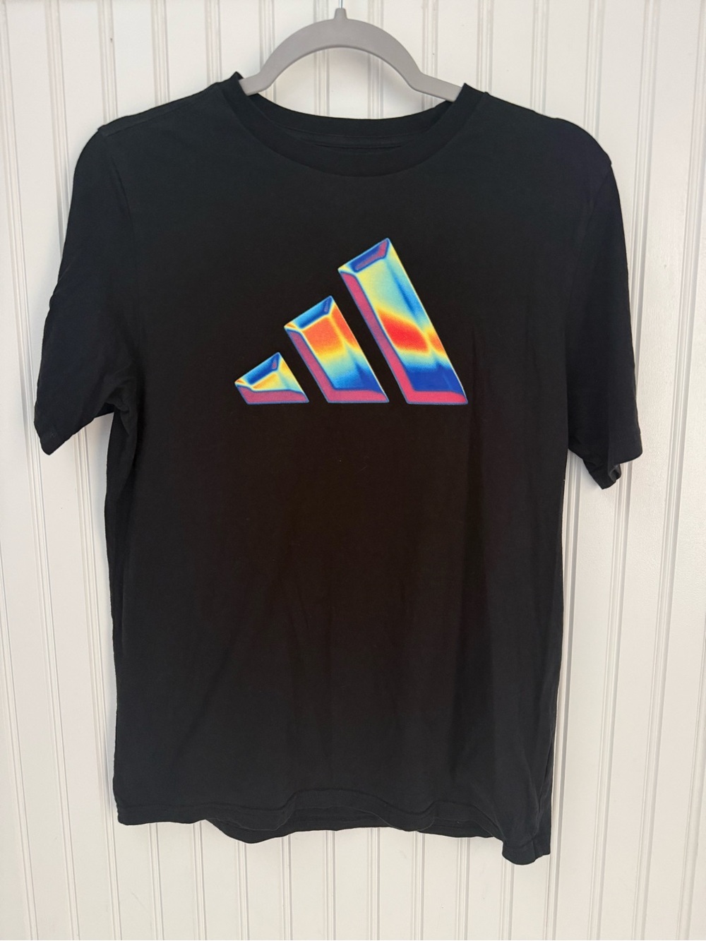 Adidas Black Tee with Rainbow Gradient Logo